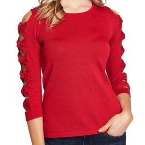 CeCe Really Red 3/4 Sleeve Cut-Out Bows Crewneck Sweater - size 2X NWT